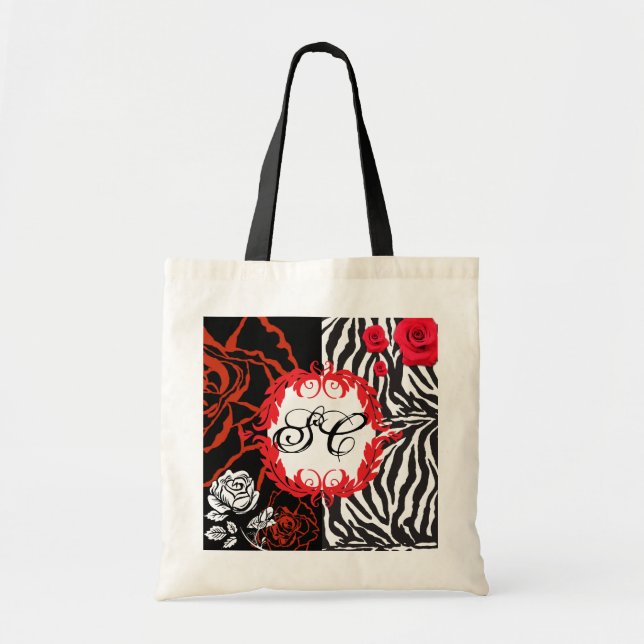 Tote Zebra & rosas vermelhas, o bolsa customizável (Frente)