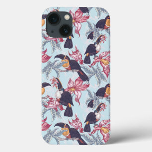 Toucans com flores exóticas