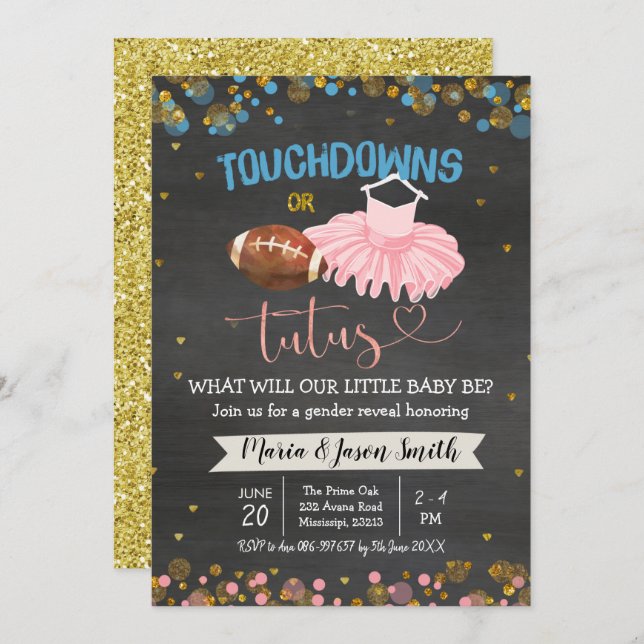 Touchdown ou Tutus Gender Revise o Convite (Frente/Verso)