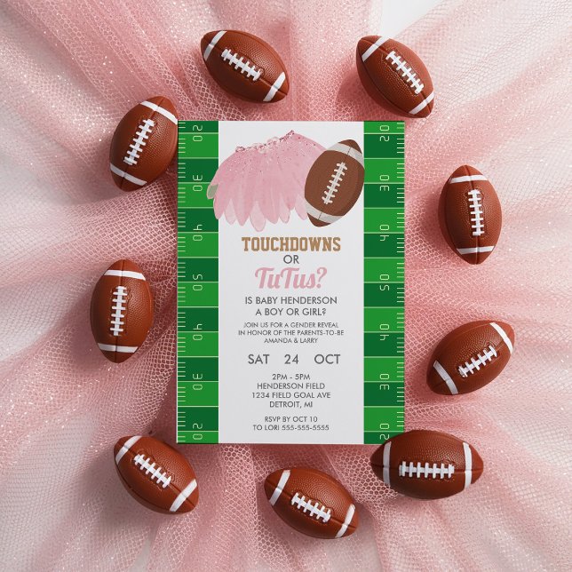 Touchdowns ou Tutus Gênero Revelar Convite (Touchdowns or Tutus Gender Reveal Invitation)