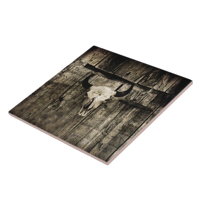 Touro Crânio Ocidental Madeira Sepia Vintage Russo (Lateral)