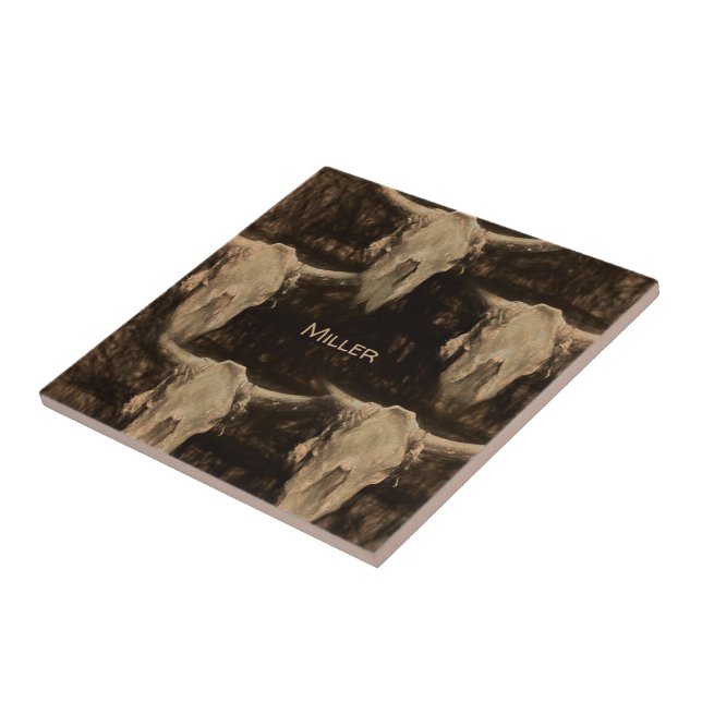 Touro Crânio Ocidental País Russo Marrom Sepia Art (Lateral)