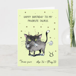 Touro engraçado cartão Zodíaco Gato signo do zodía