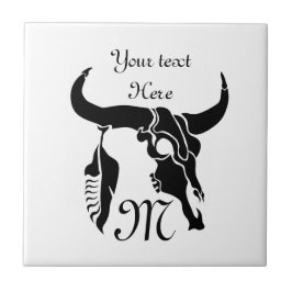 Touro Longhorn Tribal com pena preta