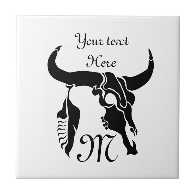 Touro Longhorn Tribal com pena preta (Frente)