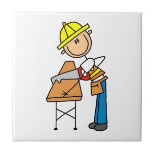 Trabalhador da Construção Serrando Madeira Present