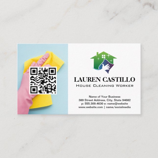 Trabalhador de Limpeza | Cartão de visita QR (Frente)