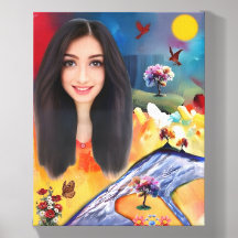 Trabalho de arte de uma mulher com paisagem natura