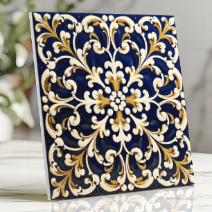 Trabalho de Rolo Azul e Dourado Ornamentado