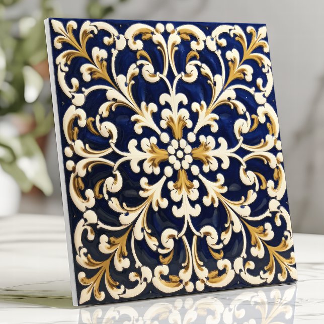 Trabalho de Rolo Azul e Dourado Ornamentado (Criador carregado)