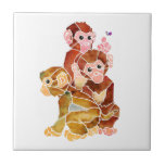 Trabalhos sujos<br><div class="desc">Desenho abstrato de três macacos. O macaco na parte superior está apontando para uma borboleta. Isto foi colorido com aguarela.</div>