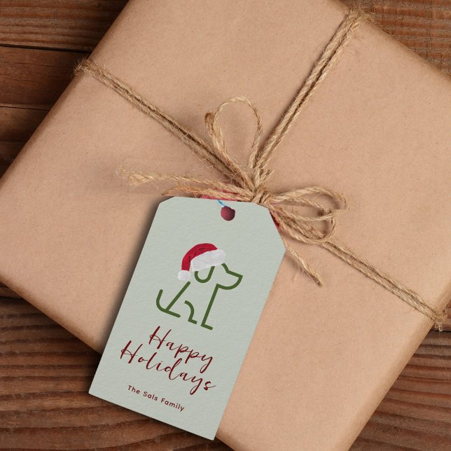 Traço de Cachorro Verde Vestindo uma etiqueta de p (Make your gift giving special. Add this custom gift tag to your Holiday Packages and gifts. )
