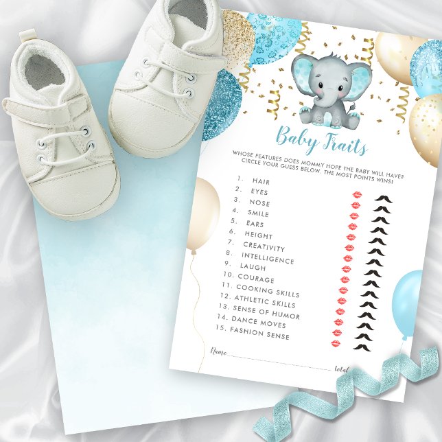 Traços de Chá de Elefante de Aquarela (Watercolor Turquoise Elephant Baby Traits Shower Game)