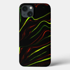 Traços longos, verdes e vermelhos ondulados, fundo