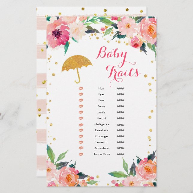 Traços para bebê do Chá de fraldas de abril Dourad (Frente/Verso)