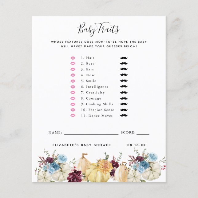 Traços para bebês | Jogo Chá de fraldas (Frente)