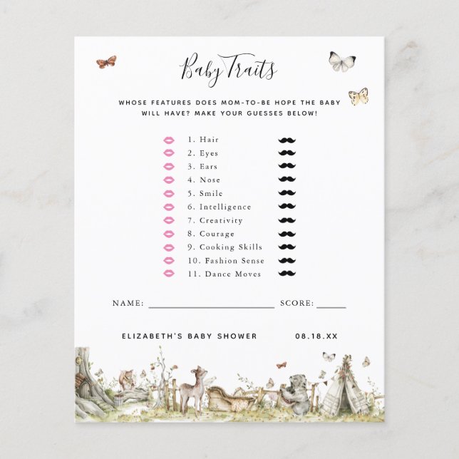 Traços para bebês | Jogo Chá de fraldas (Frente)