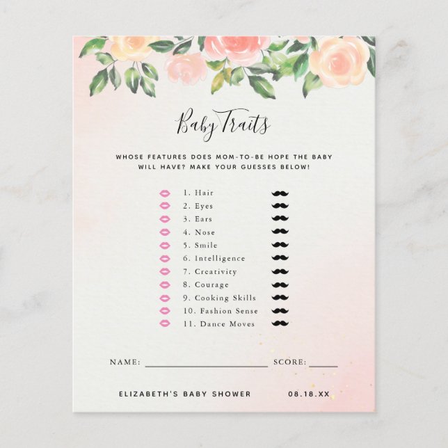 Traços para bebês | Jogo Chá de fraldas (Frente)