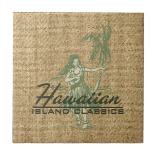 Tradewinds Hula Girl no Havaí - Trivet Azulejo