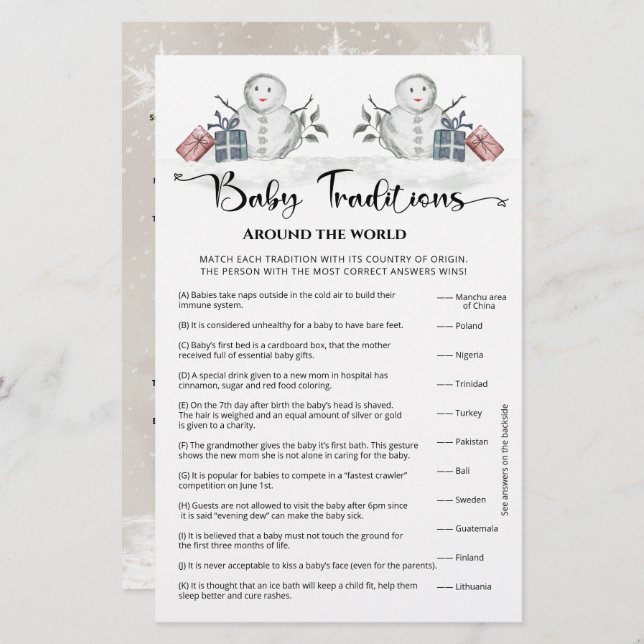 Tradição de Bebês Jogo de Chá de fraldas de Snowma (Frente/Verso)