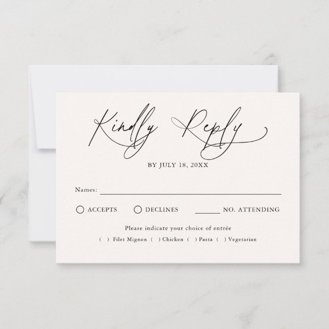 Tradição de Script Moderno RSVP de Casamento (Frente)