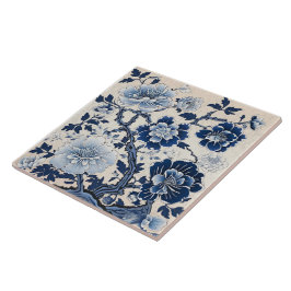 Tradicional China Blue Ink Flower Art