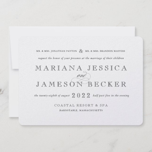 Tradicional com Convite Moderno de Casamento de Tw (Frente)