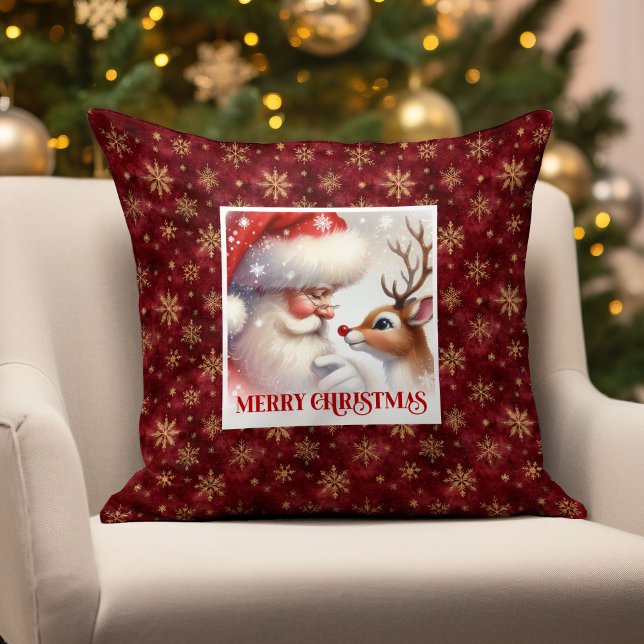 Tradicional Rudolph Santa Natal Almofada Festiva (Traditional Santa Rudolph Xmas Pillow Cozy Festive)