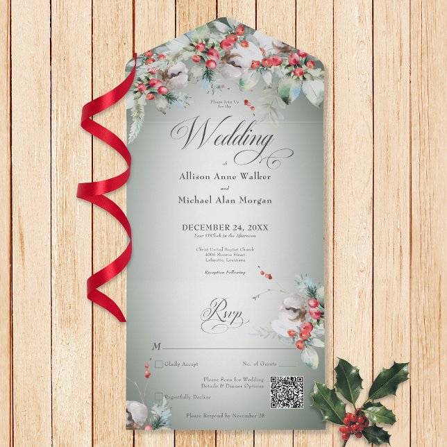 Tradicional Rustic Winter Holly Berries Código QR (Criador carregado)