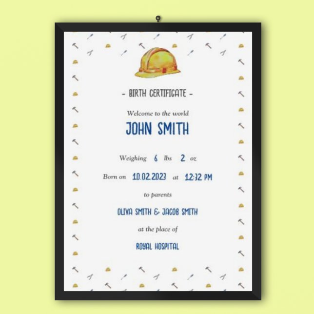 Tradie Baby Comemorative Birds Certificate Poster (Criador carregado)