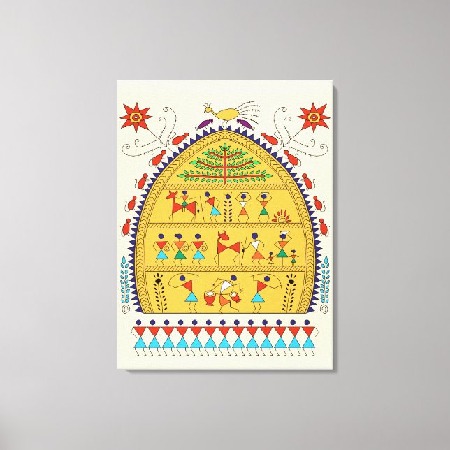 Traditional Indian Folk Art Canvas – Handcrafted  (Frente)