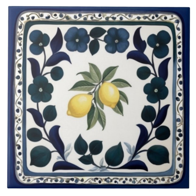 Traditional Lemons Dark Blue and White Floral (Frente)