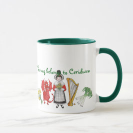 Traje de Galês, emblemas, caneca de café a