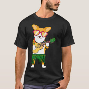 Traje havaiano Corgi Tocando Ukulele Camiseta de V