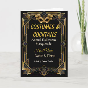 Trajes Elegantes Art Déco e Convite de Mascarada d