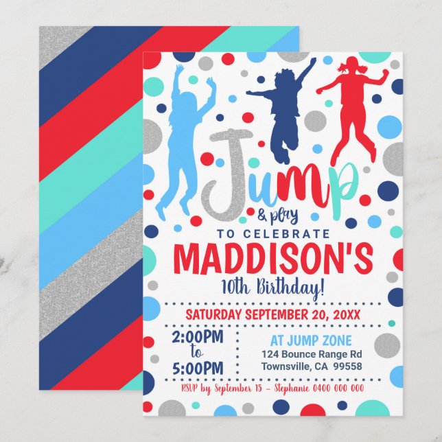 Trampoline de Salto de Garota de Convite de Aniver (Frente/Verso)