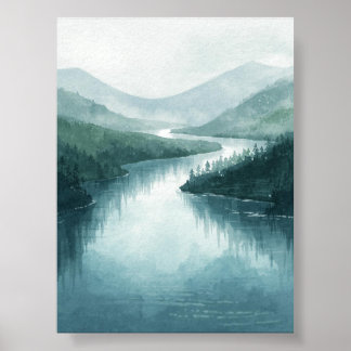 Tranquil Watercolor River Valley Poster