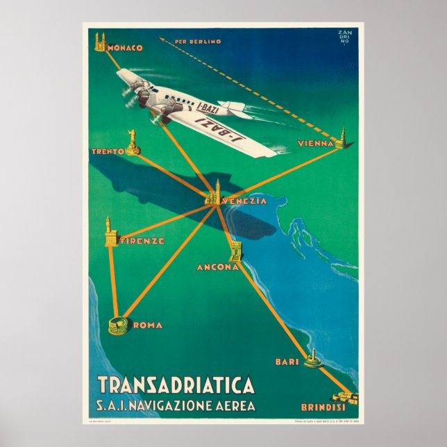 Transadriatica Itália Poster vintage 1931 (Frente)