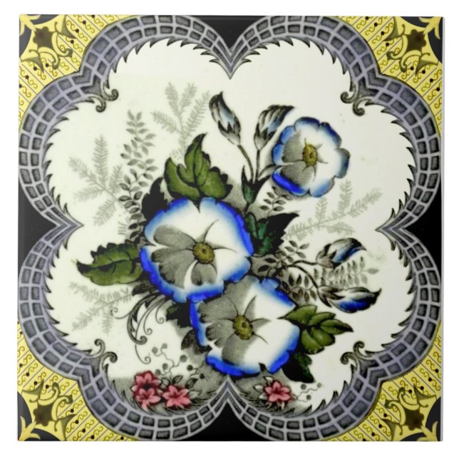 Transferware Floral de Moldura Vitoriano Colorido  (Frente)