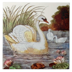 Transferware Swan Victoriano de cor manual Repro