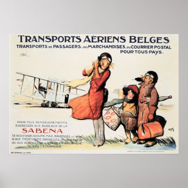Transporte Aeriens Belges SABENA Antigo Poster de  (Frente)