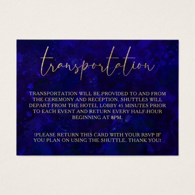 Transporte de Casamento de Caligrafia Azul Moderna (Frente)