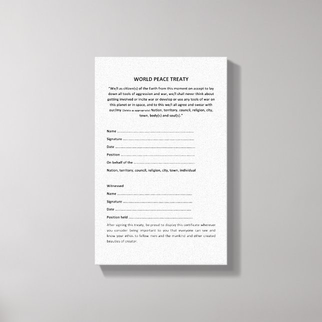 Tratado de Paz Mundial de Keshe sobre a Canvas (Frente)