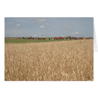 Tratores no cartão do campo de trigo