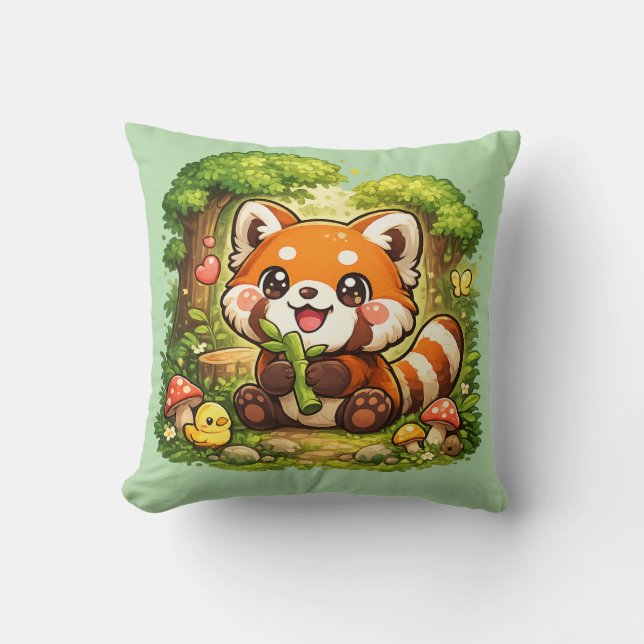Travesseiro Almofada Panda Vermelho Fofo Kawaii (Frente)