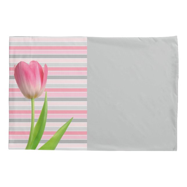 Travesseiro Cinza Cor-de-rosa Tulip  Stripe (Verso)