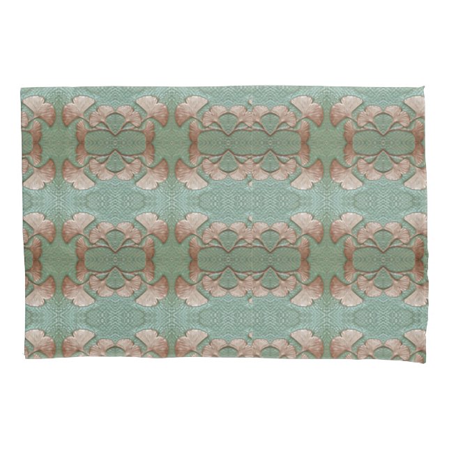 Travesseiro com impressão de Gingko verde e cobre (Frente)