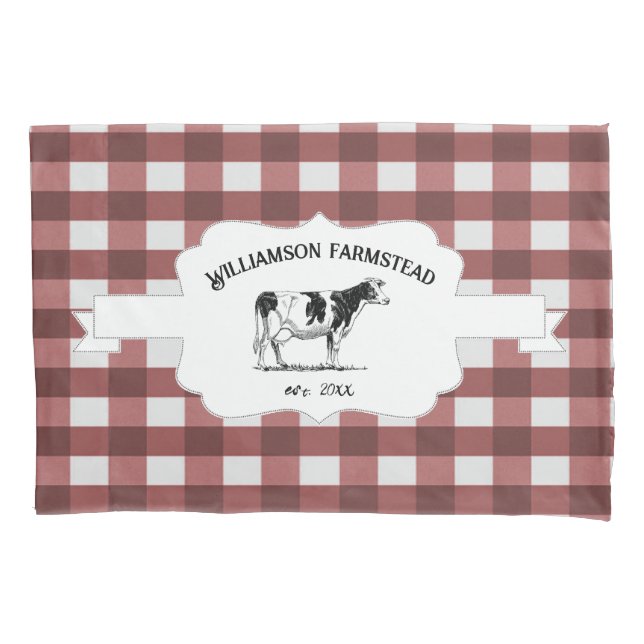 Travesseiro de Fazenda de Xadrez de Buffalo Vermel (Frente)