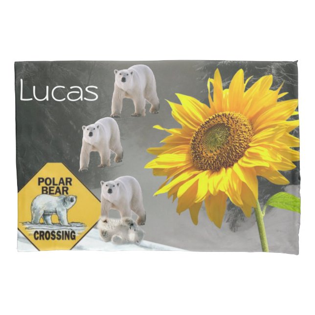 Travesseiro de girassol, Urso Polar Floral (Frente)