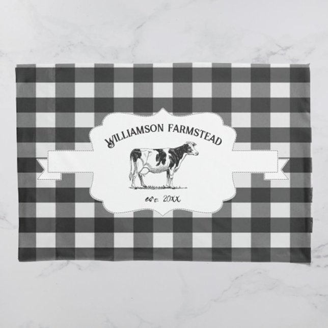 Travesseiro de Vaca de Fazenda de Búfalos Pretos (Black Buffalo Plaid Farm Cow Pillow Case)